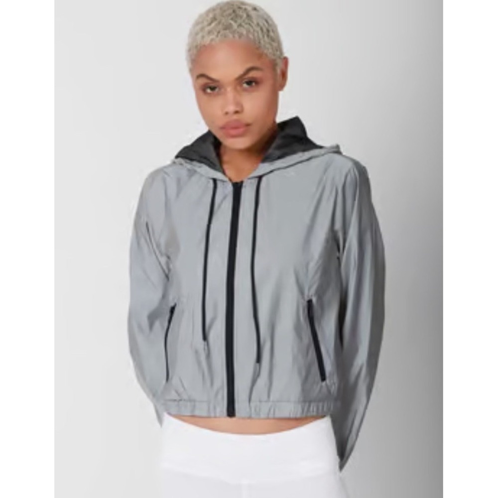 Forever 21 Windbreaker Women's Large Gray Metallic Reflective Lightweight Active
